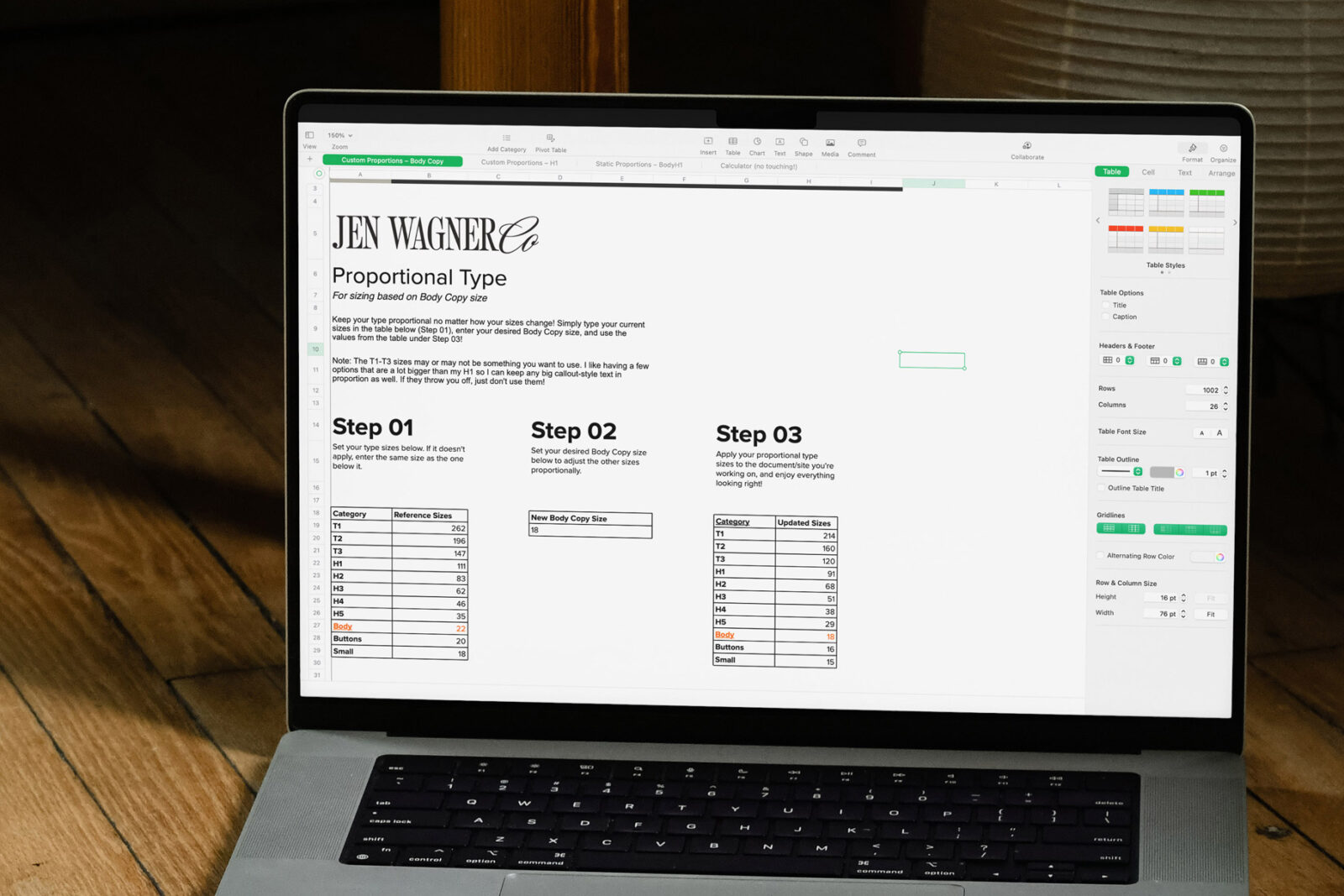 JWCo. Proportional Type Spreadsheet – Google Sheets + Numbers | Jen ...