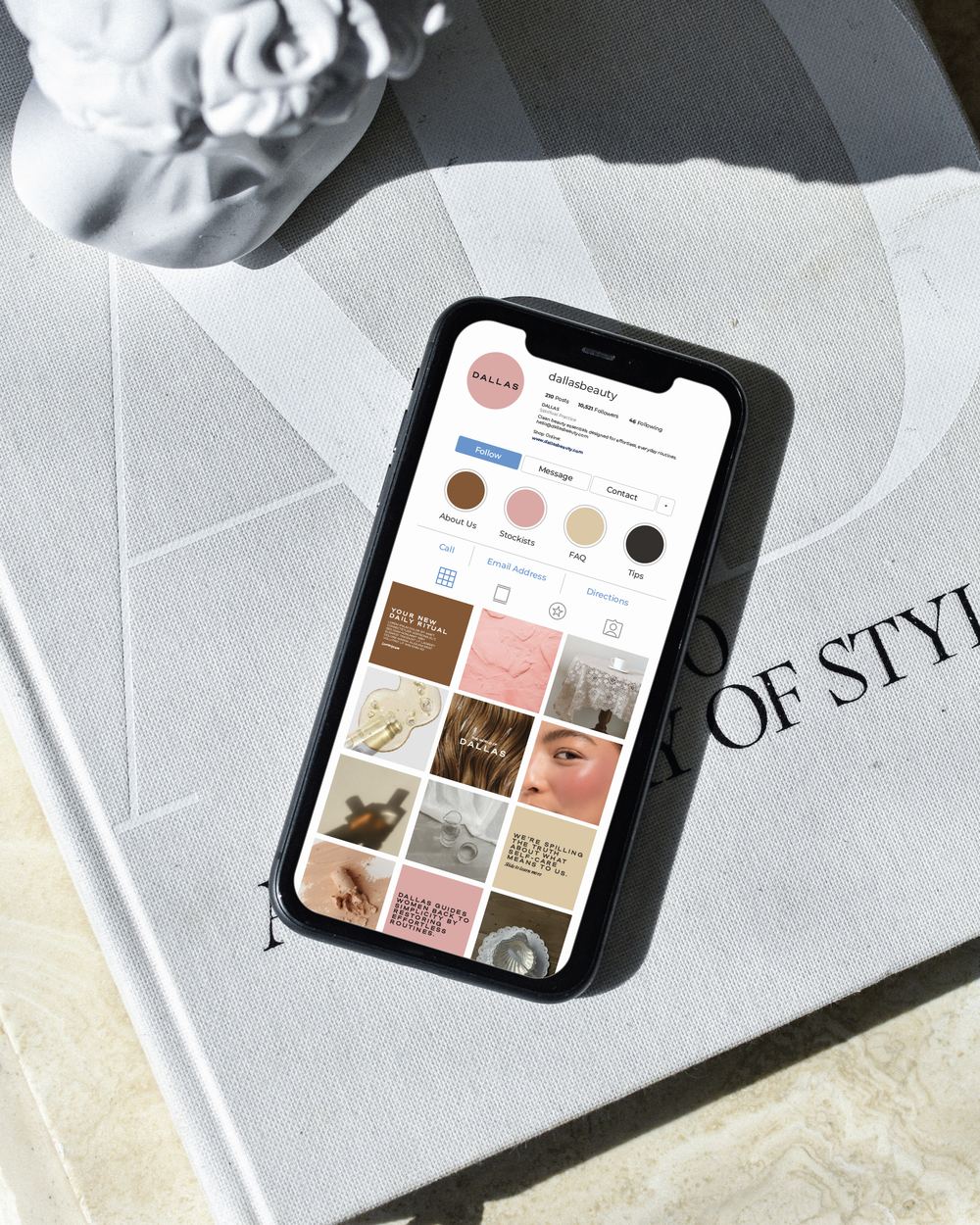 Dallas Instagram profile mockup on phone